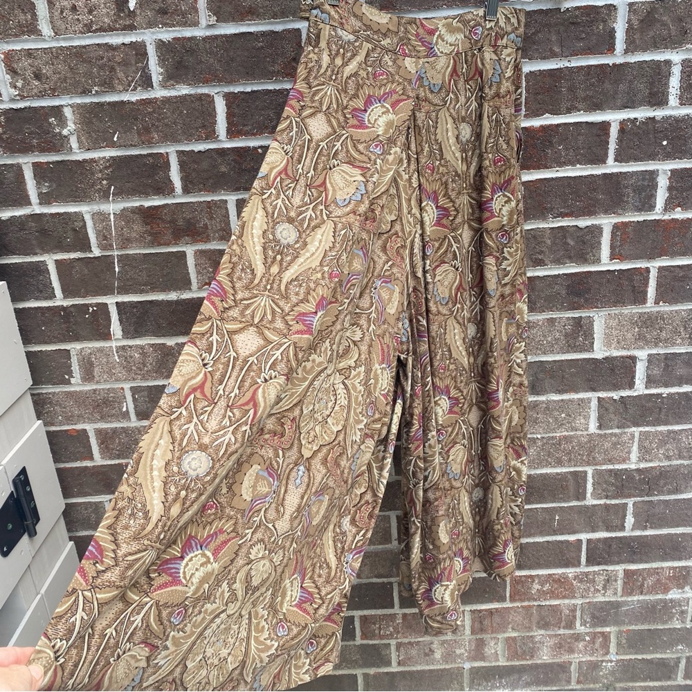 Vintage Culottes – 90s Boho Floral Wide-Leg Pants, Size 6